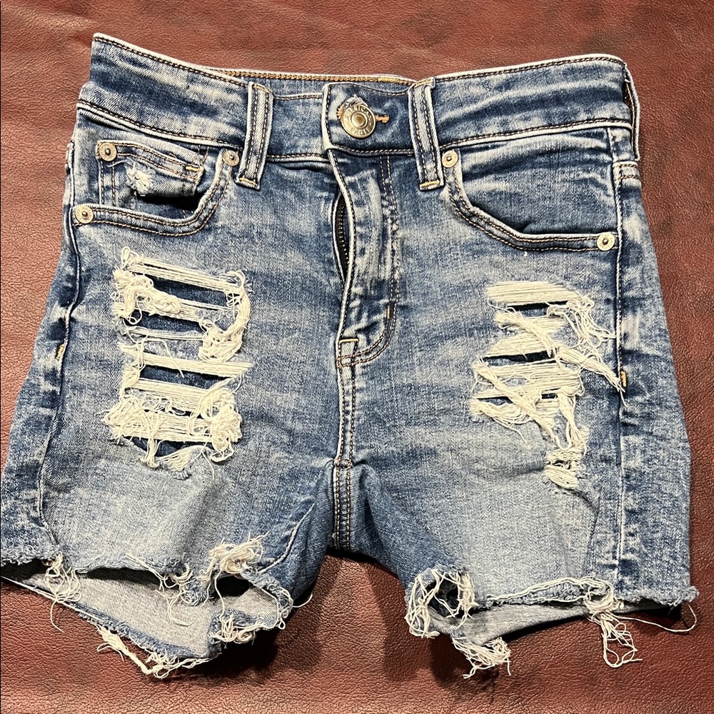 American Eagle Outfitters Blue Distressed Jean Shorts